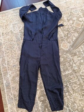 rag & bone Navy Polka Dot Tie-Shoulder Jumpsuit